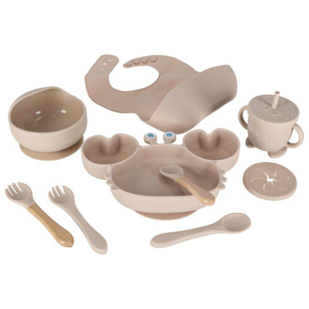 Set hranire din silicon pentru copii, crab 9 piese, crab BEJ, BPA FREE [7]
