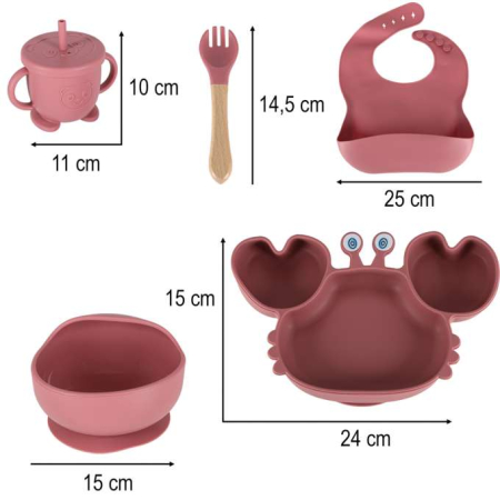 Set hranire din silicon pentru copii, crab 9 piese, crab, roz BPA FREE [9]