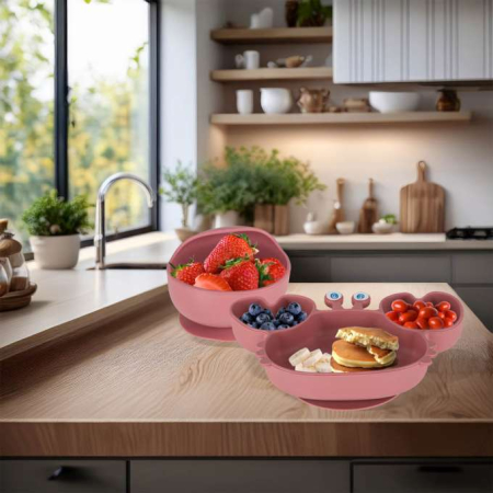 Set hranire din silicon pentru copii, crab 9 piese, crab, roz BPA FREE [8]