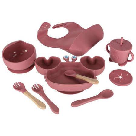 Set hranire din silicon pentru copii, crab 9 piese, crab, roz BPA FREE [7]