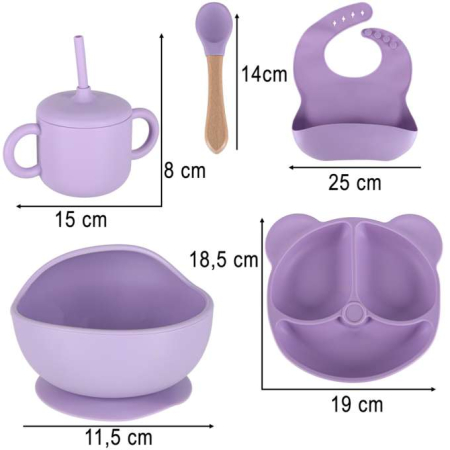 Set hranire din silicon pentru copii ,ursulet , 8 elemente, violet [10]