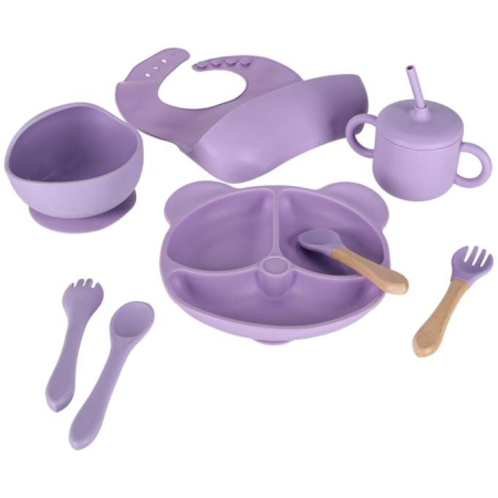 Set hranire din silicon pentru copii ,ursulet , 8 elemente, violet [1]
