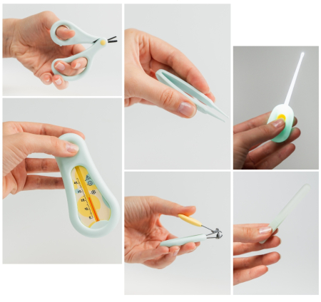 Set ingrijire bebe, kit 6 in 1 Babysnugg, Turcoaz - contine foarfeca, unghiera, pila, penseta, termometru apa si betisor ureche cu luminita [1]