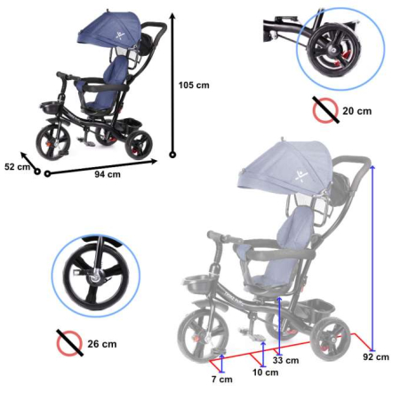 Tricicletă Trike Fix Lite 3 în 1 cu copertină pivotantă reglabilă, albastru marin [4]