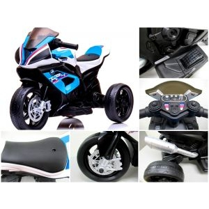 Motocicleta electrica pentru copii BMW HP4, 84x55x42 cm, varsta 2-5 ani, roti si scaun din plastic, putere 60W - Albastru [6]
