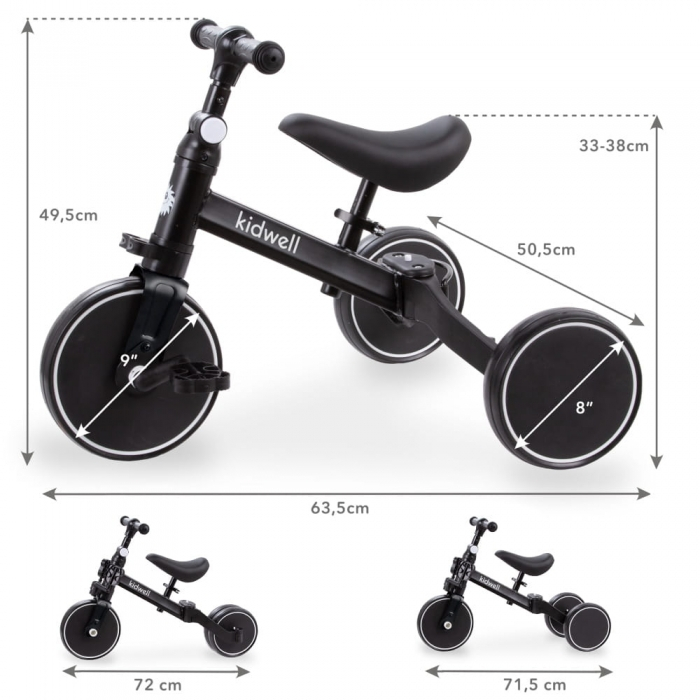 Tricicleta cu pedale 3 in 1 Kidwell Pico Total Black [13]
