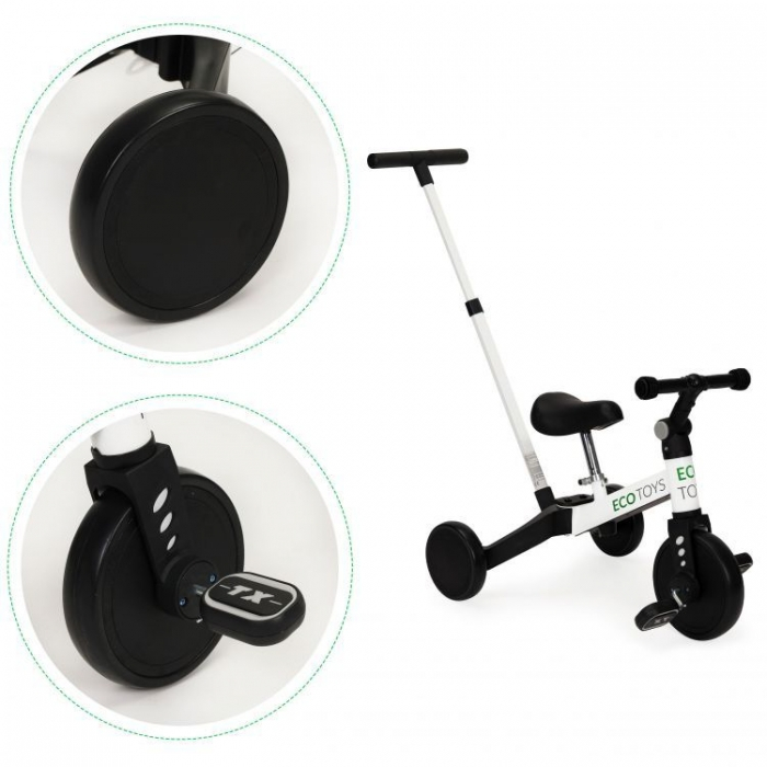 Tricicleta cu pedale si maner 2 in 1 Ecotoys YM-BT-6 - Alb [4]