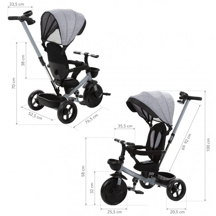 Tricicleta cu sezut rotativ si roti cu spuma EVA Kidwell Axel - Gri [11]