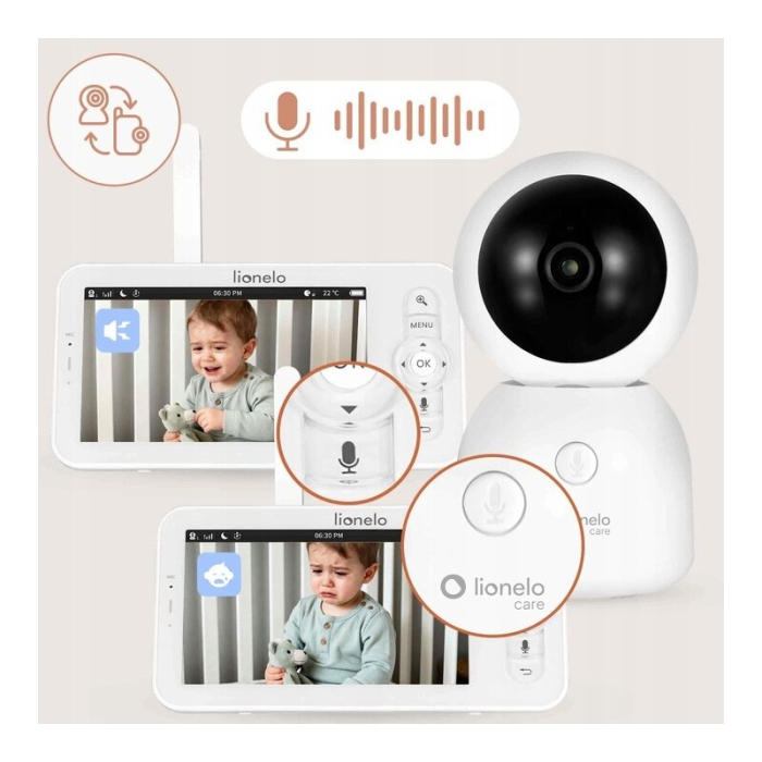 Video monitor, Lionelo, Babyline 5,1, Wireless, Cu 8 cantece de leagan, Cu doua camere independente, Mod nocturn, Utilizare 24 h fara incarcare, Alb [7]