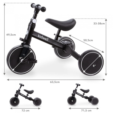 Tricicleta cu pedale 3 in 1 Kidwell Pico Total Black [12]