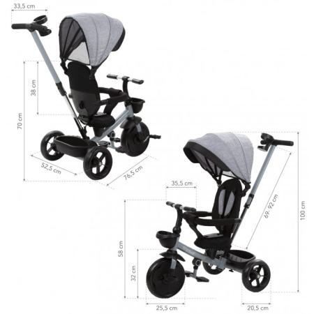 Tricicleta cu sezut rotativ si roti cu spuma EVA Kidwell Axel - Gri [10]