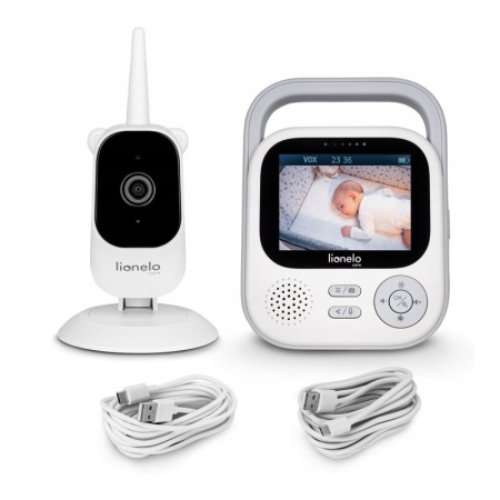 Interfon/Videofon Bebe - Video monitor, Lionelo, Babyline 5,1, Wireless, Cu 8 cantece de leagan, Cu doua camere independente, Mod nocturn, Utilizare 24 h fara incarcare, Alb