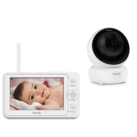 Interfon/Videofon Bebe - Video monitor, Lionelo, Babyline 5,1, Wireless, Cu 8 cantece de leagan, Cu doua camere independente, Mod nocturn, Utilizare 24 h fara incarcare, Alb
