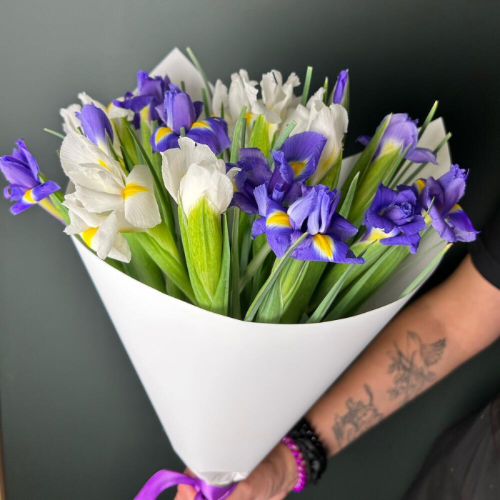 Buchet din 15 Iriși Alb-Mov [3]