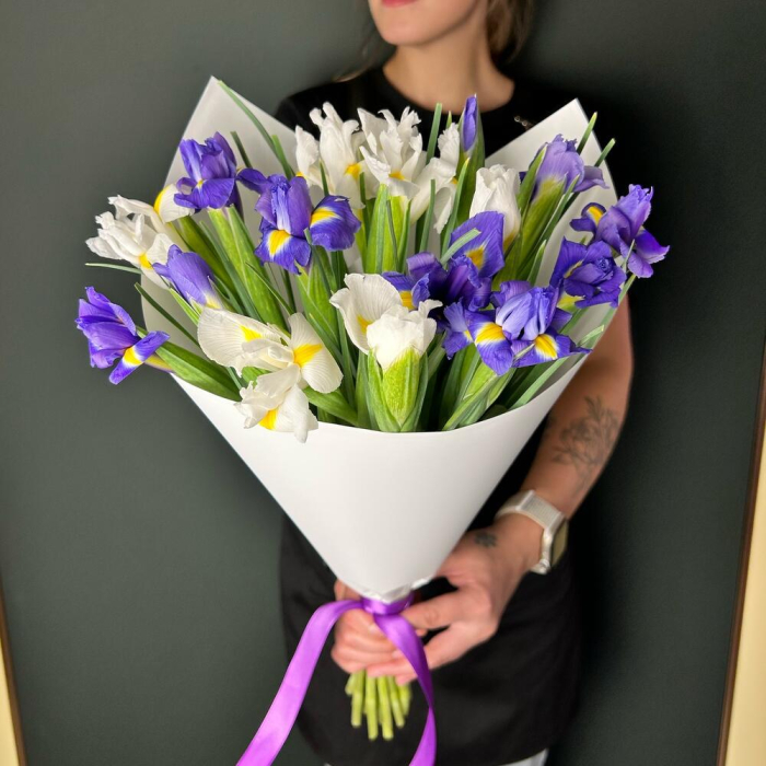 Buchet din 15 Iriși Alb-Mov [1]