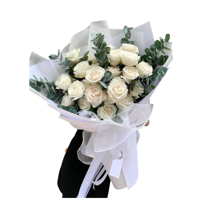 Buchet din 21 Trandafiri Albi și Eucalipt [1]