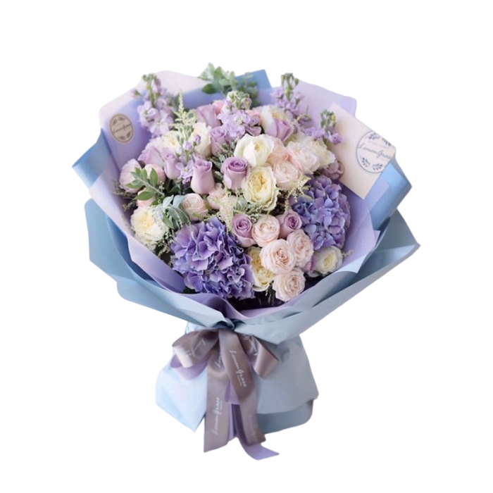 Buchet Sofisticat cu Hortensii mov și Trandafiri Memory Lane [1]