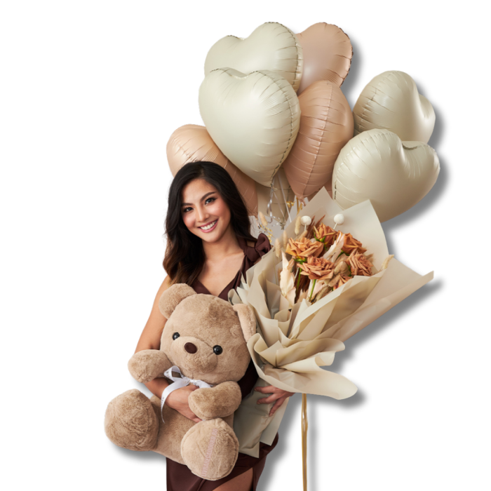 Surpriză la Domiciliu cu Buchet, Baloane Inimă și Ursuleț Maro [1]