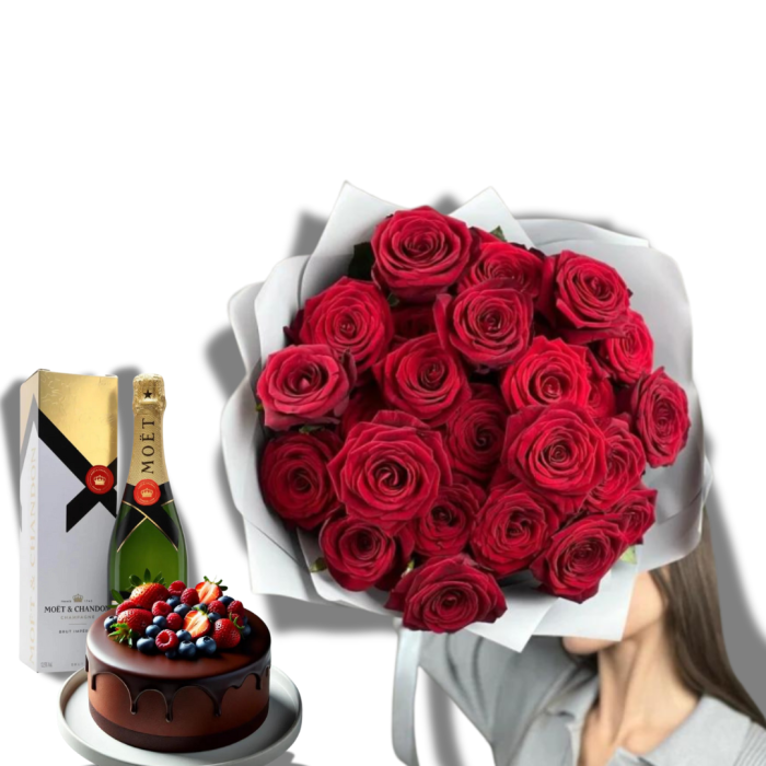 Surpriză la Domiciliu cu Trandafiri Roșii, Moet și Tort [1]