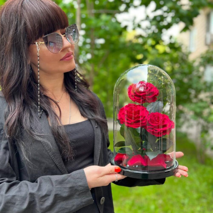 Trandafiri Criogenați Roșii în Cupolă de Sticlă (3 tije) [2]