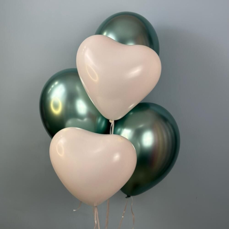 Baloane Verzi Chrome și Inimi Albe cu Heliu [1]