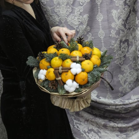 Buchete - Buchet cu Mandarine, Brad, Bumbac și Scorțișoară