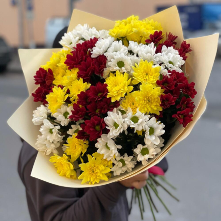 Buchete - Buchet din 15 Crizanteme Albe, Roșii și Galbene