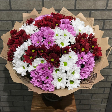 Buchete - Buchet din 15 Crizanteme Albe, Roșii și Roz