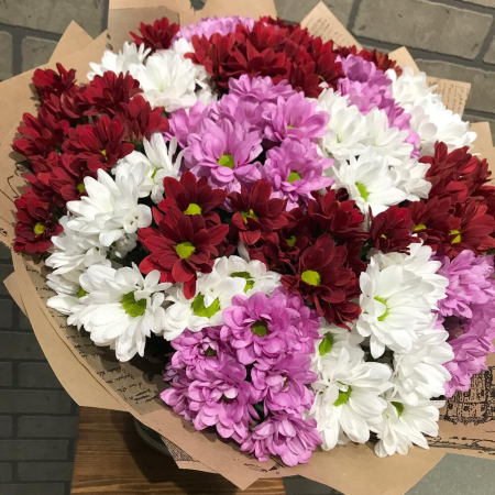 Buchet din 15 Crizanteme Albe, Roșii și Roz [2]