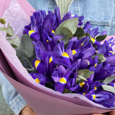 Buchet din 19 Iriși Mov și Eucalipt [3]