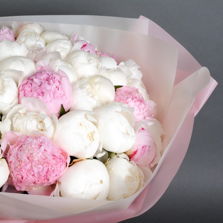 Buchet din 51 Bujori Roz-Alb [3]