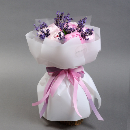 Buchet din 7 Bujori Roz și Lavandă [2]