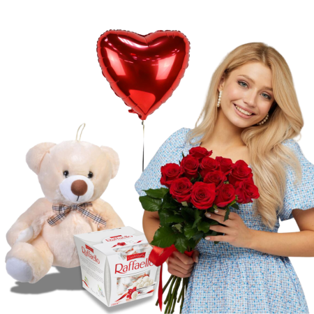 Surprize la Domiciliu - Surpriză pentru Ea de Sf. Andrei cu Trandafiri, Raffaello, Ursuleț și Inimă
