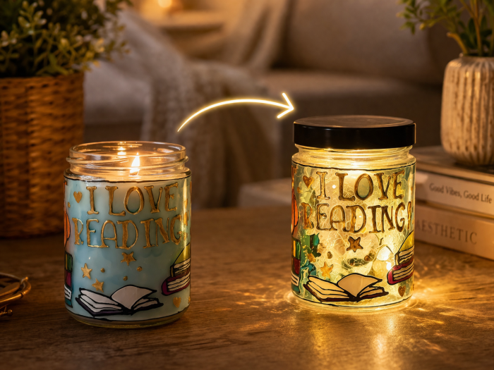 Lumânare parfumată din soia – Borcan vitraliu 2 în 1 (Lumânare + Lampă) [4]