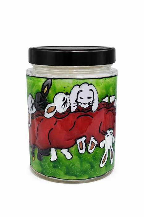 Lumânare parfumată cu liliac din ceară de soia – borcan vitraliu pictat manual, lampă de veghe decorativă 2-în-1 [5]