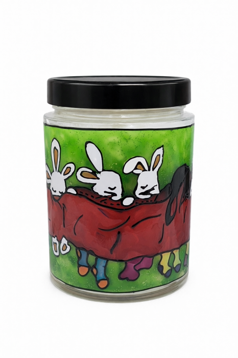 Lumânare parfumată cu liliac din ceară de soia – borcan vitraliu pictat manual, lampă de veghe decorativă 2-în-1 [6]