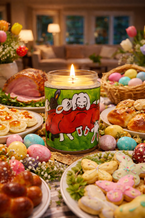 Lumânare parfumată cu liliac din ceară de soia – borcan vitraliu pictat manual, lampă de veghe decorativă 2-în-1 [3]