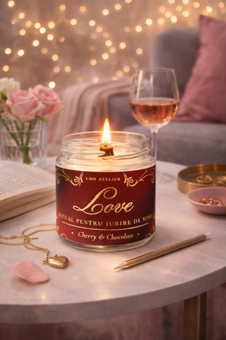 Lumânare parfumată cu cireșe și ciocolată din ceară de soia – Fitil din lemn | Ritual pentru iubire de sine [5]