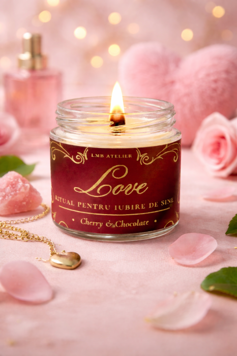 Lumânare parfumată cu cireșe și ciocolată din ceară de soia – Fitil din lemn | Ritual pentru iubire de sine [3]