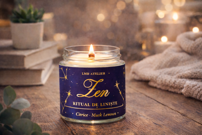 Lumânare parfumată din ceară de soia Zen – Ritual de Liniște | Citrice & Musk Lemnos | Fitil din lemn [5]