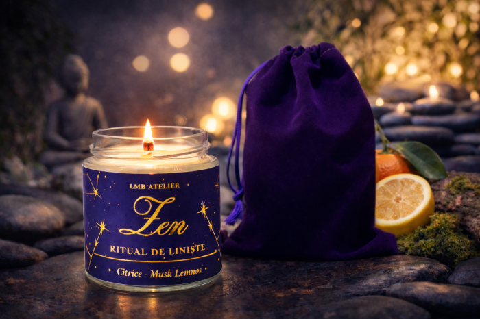 Lumânare parfumată din ceară de soia Zen – Ritual de Liniște | Citrice & Musk Lemnos | Fitil din lemn [4]