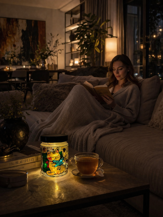 Lumânare parfumată din soia – Borcan vitraliu 2 în 1 (Lumânare + Lampă) [3]