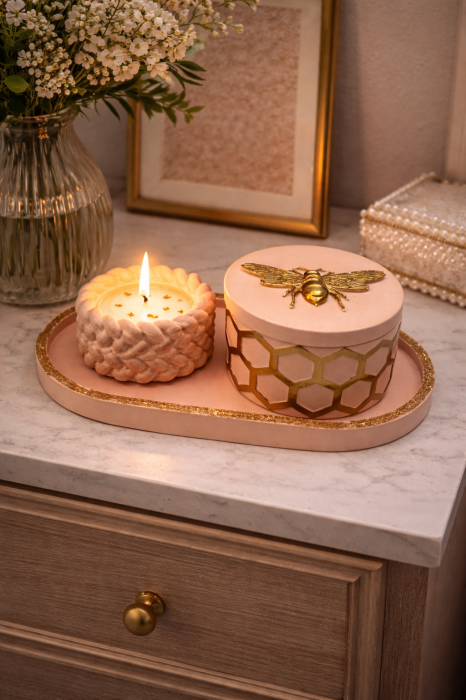 set decorativ handmade din ceramică cu lumânare și cutie bijuterii [3]