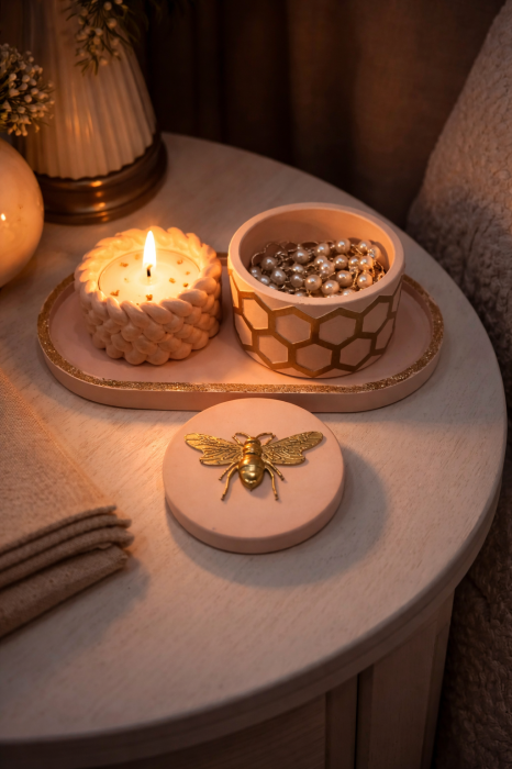 set decorativ handmade din ceramică cu lumânare și cutie bijuterii [2]
