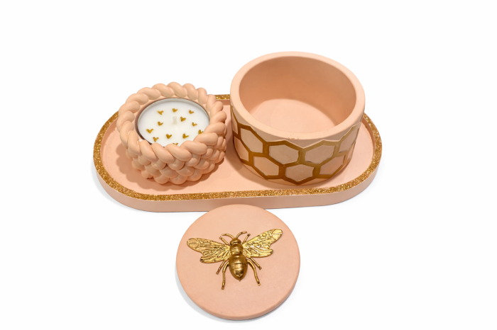 set decorativ handmade din ceramică cu lumânare și cutie bijuterii [4]