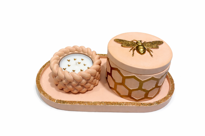 set decorativ handmade din ceramică cu lumânare și cutie bijuterii [6]