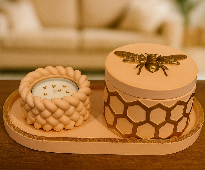 set decorativ handmade din ceramică cu lumânare și cutie bijuterii [5]