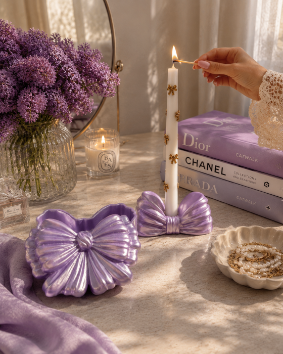 Set Cutie Bijuterii și Suport Lumânare Fundiță Lavandă – Handmade din Praf Ceramic [7]