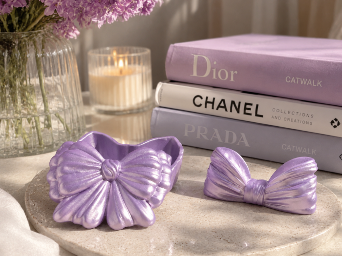 Set Cutie Bijuterii și Suport Lumânare Fundiță Lavandă – Handmade din Praf Ceramic [3]