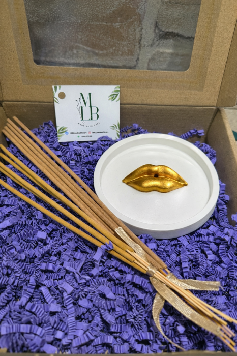 Suport bețișoare parfumate buze aurii, set aromaterapie cu bețișoare, suport tămâie handmade, cadou casă nouă, decor yoga relaxare [2]
